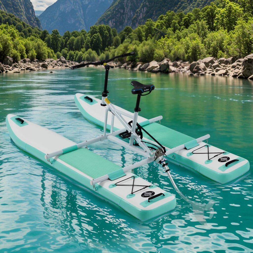Danrelax water bike setup with aluminum frame and inflatable base