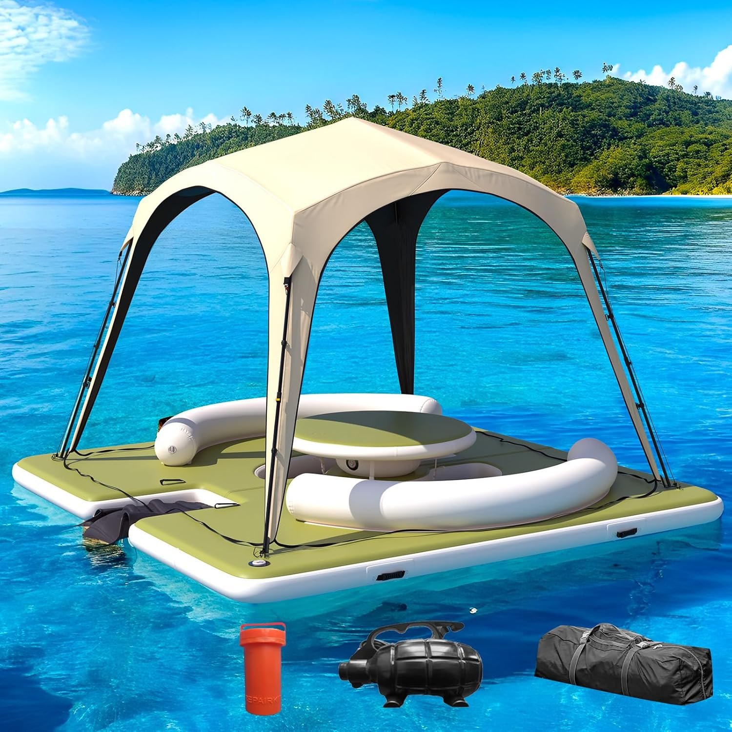 Danrelax 10’ x 10’ Inflatable Floating Dock with Mesh Center