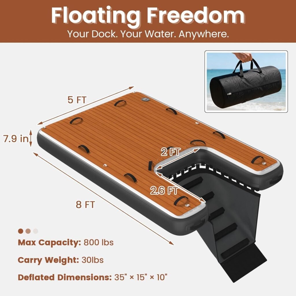 Danrelax inflatable floating dock with dog ramp and EVA non-slip deck