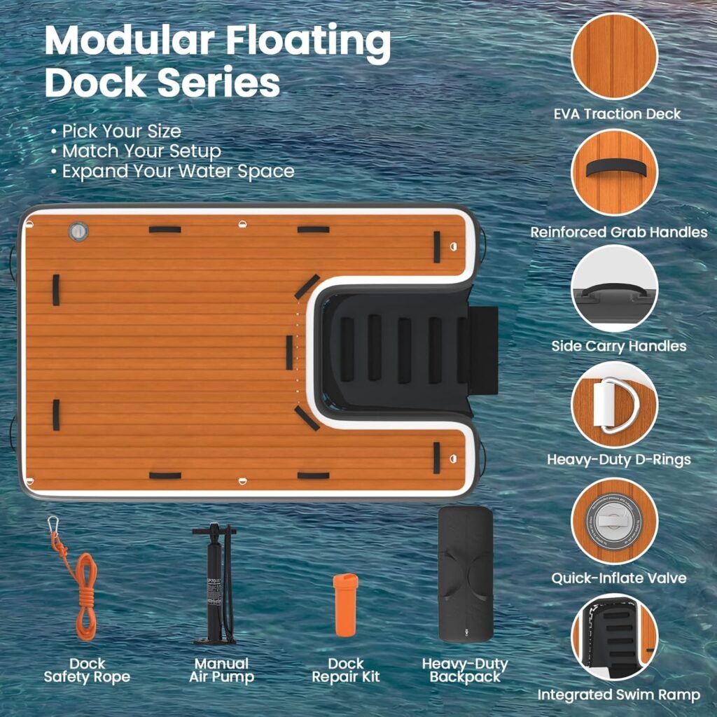 Floating platform with integrated dog ramp for lake and boat use