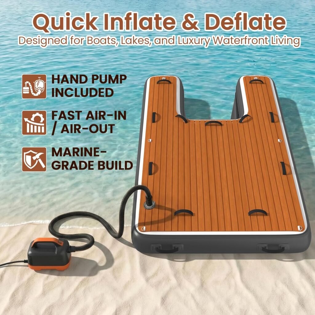 Inflatable lake platform with dog ramp for easy water entry and exit