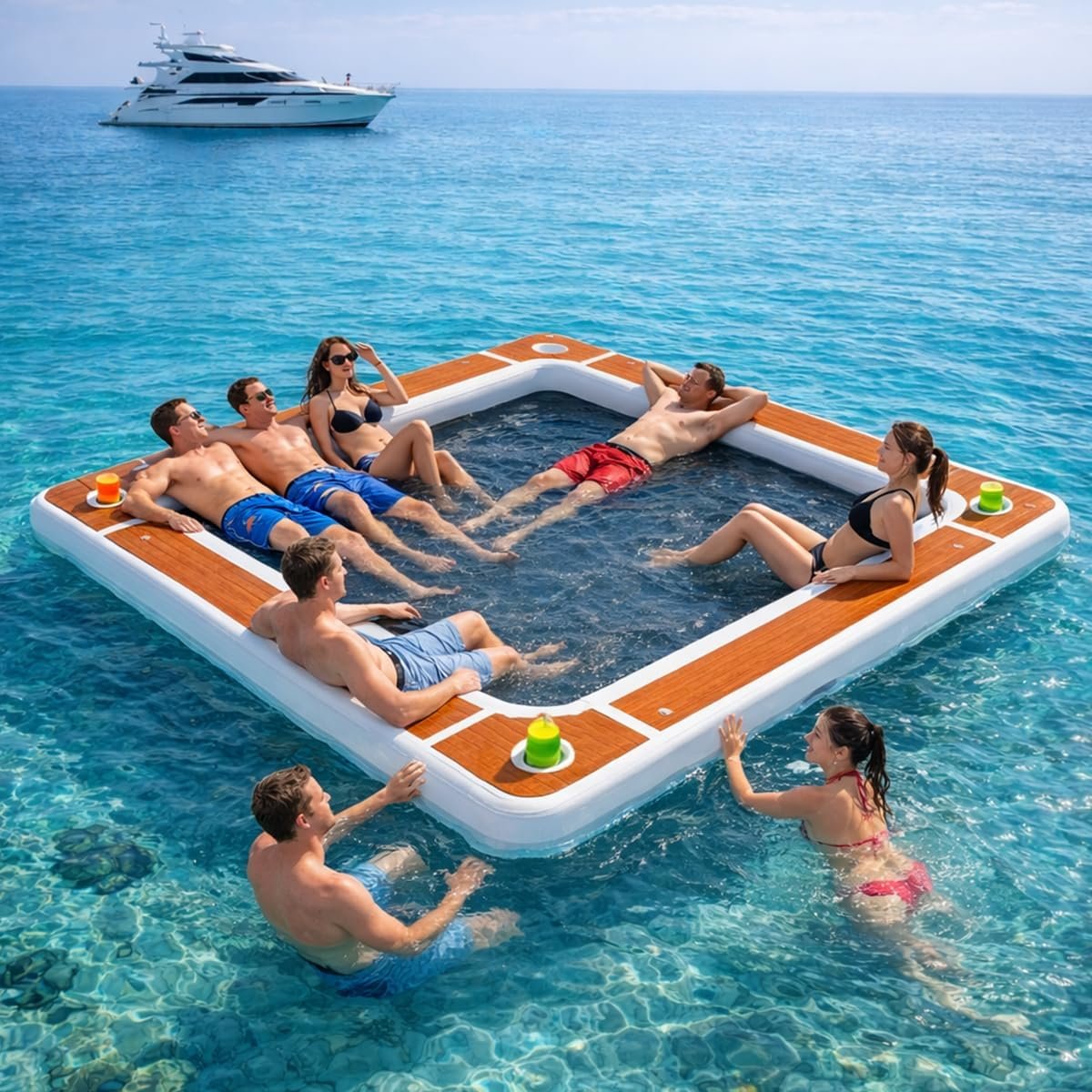 Danrelax 10’ x 10’ Inflatable Floating Dock with Mesh Center