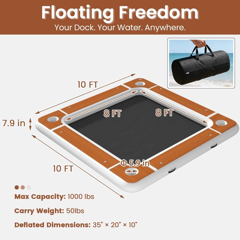 Danrelax 10x10 inflatable floating dock with mesh center and EVA deck