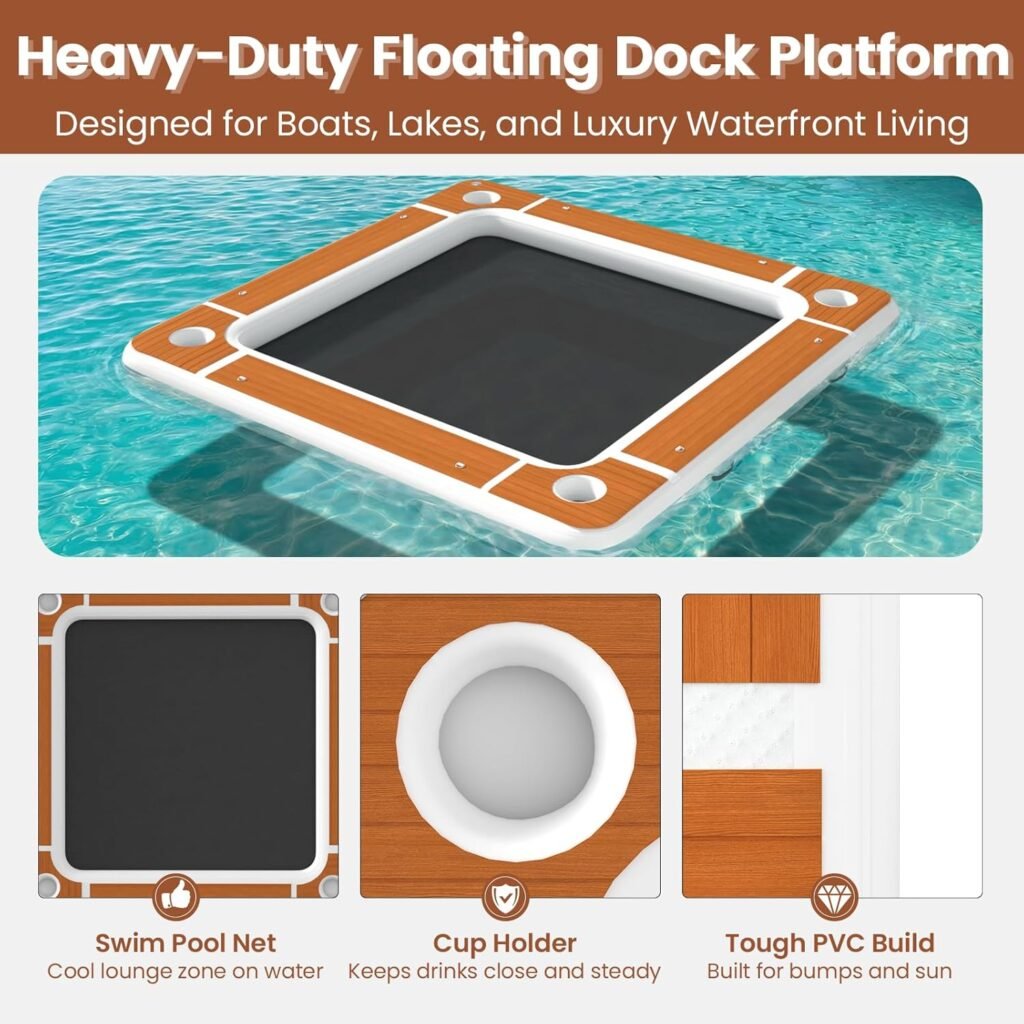 Inflatable dock with non-slip EVA surface and cooling mesh center