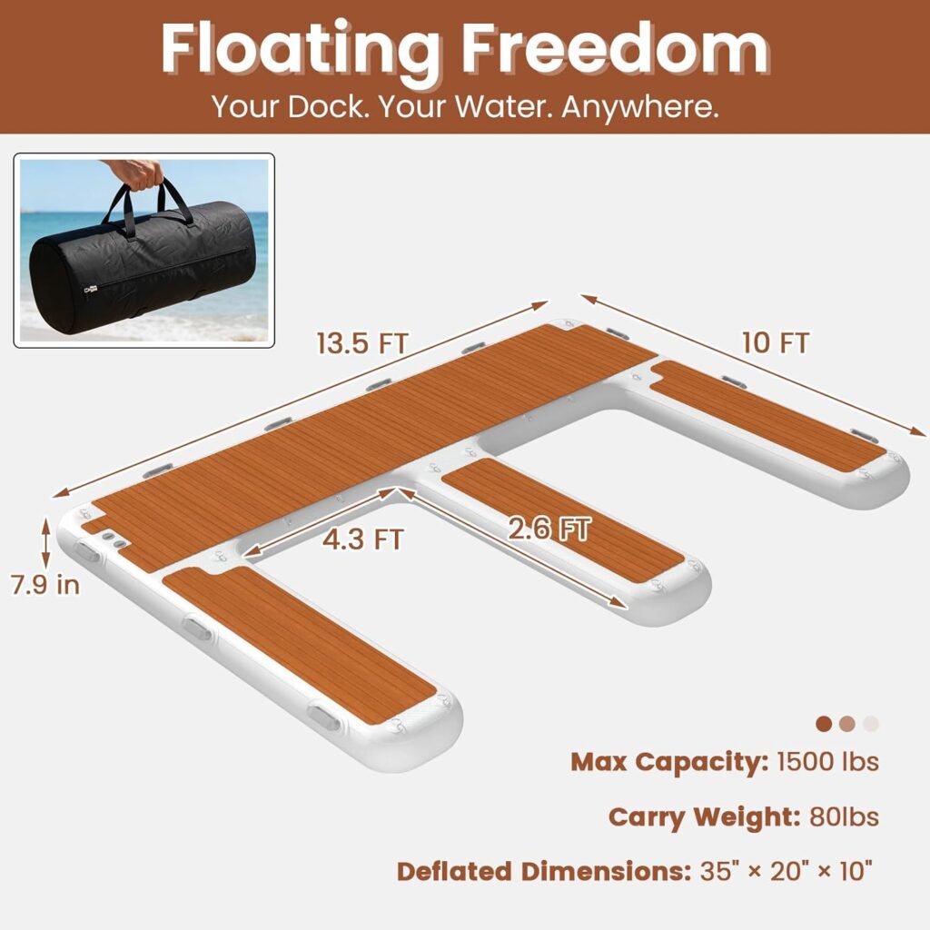Danrelax U-shape inflatable floating dock with boat slip opening and EVA deck