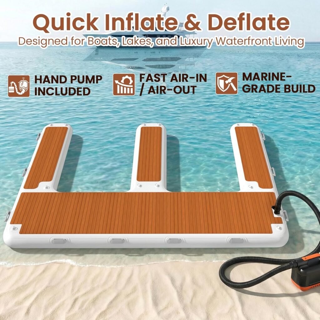 Boat-side inflatable platform with wide EVA deck and stable design