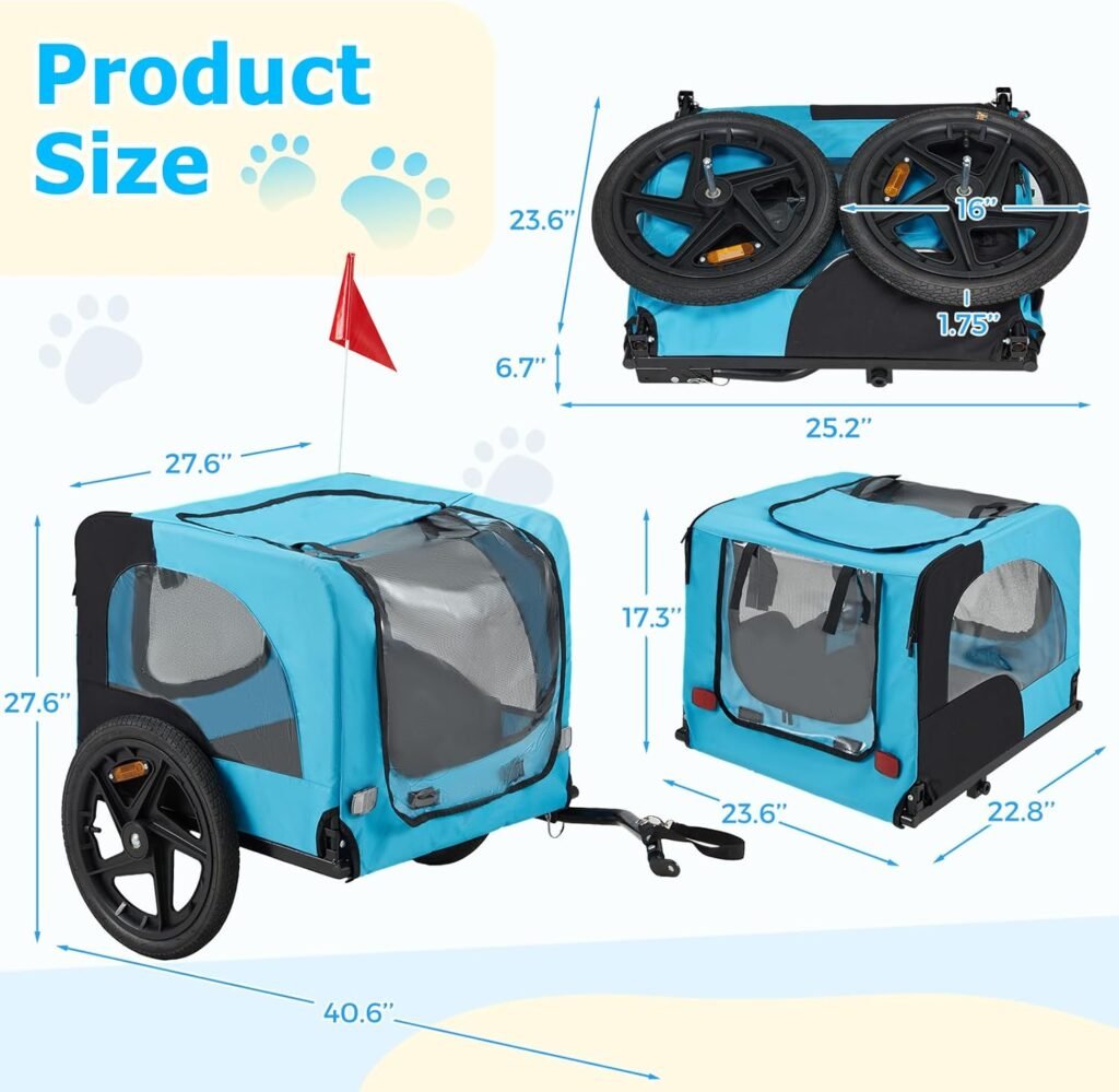 Danrelax foldable pet bike trailer with steel frame and mesh ventilation