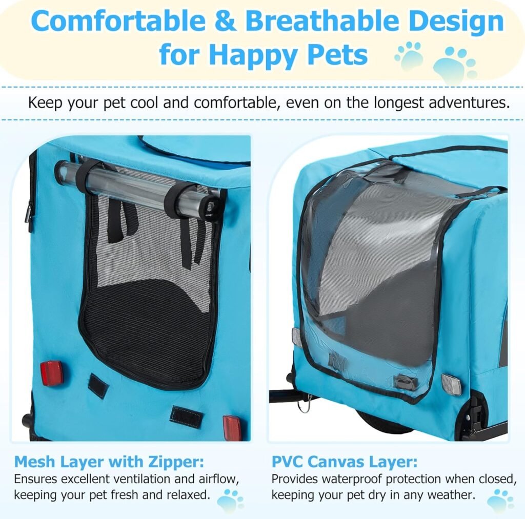 Bicycle dog trailer with pneumatic wheels and foldable frame for storage