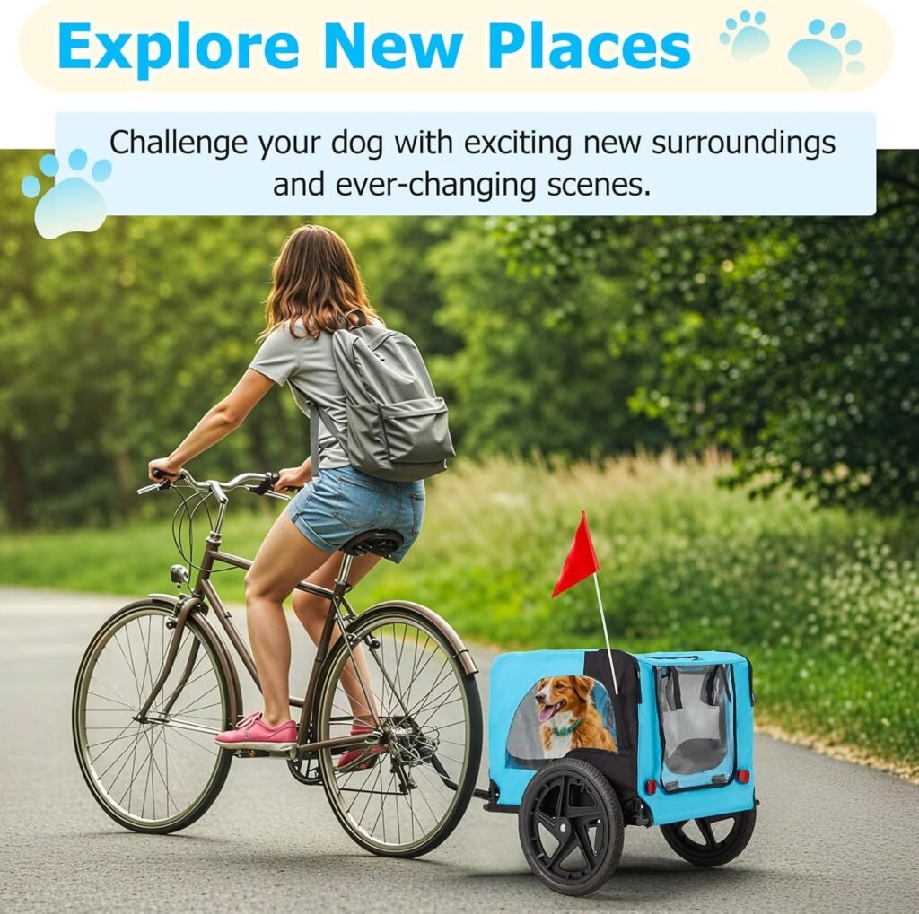 Dog bicycle trailer with shock-absorbing tires and universal hitch attachment