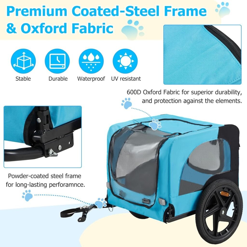 Danrelax dog bike trailer with waterproof fabric and ventilated mesh windows
