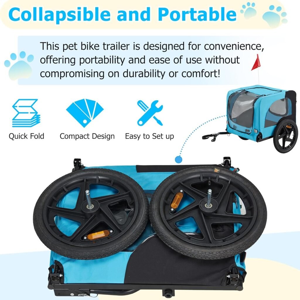 Foldable pet carrier trailer attached to bicycle for outdoor travel