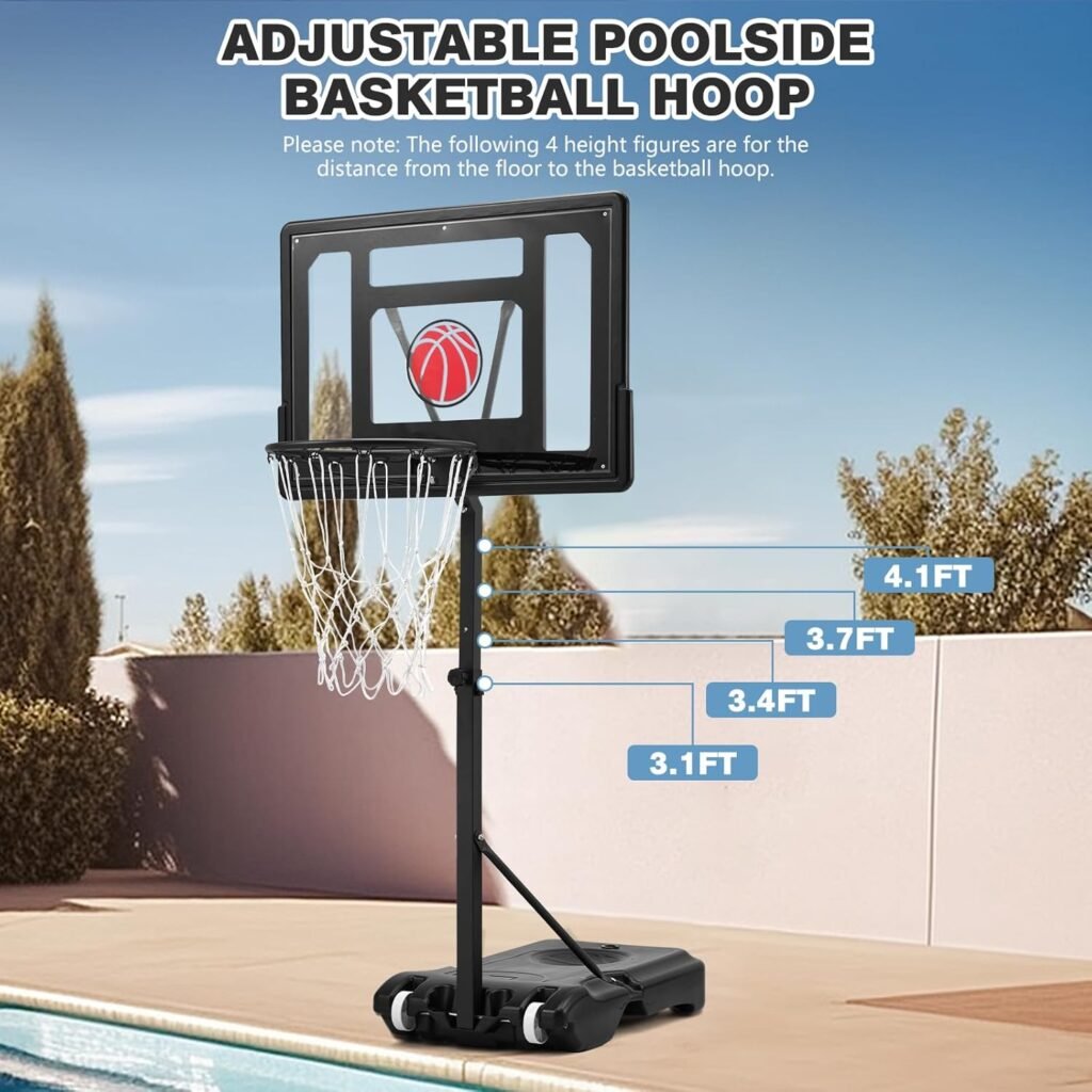 Danrelax pool basketball system setup near swimming pool for outdoor play