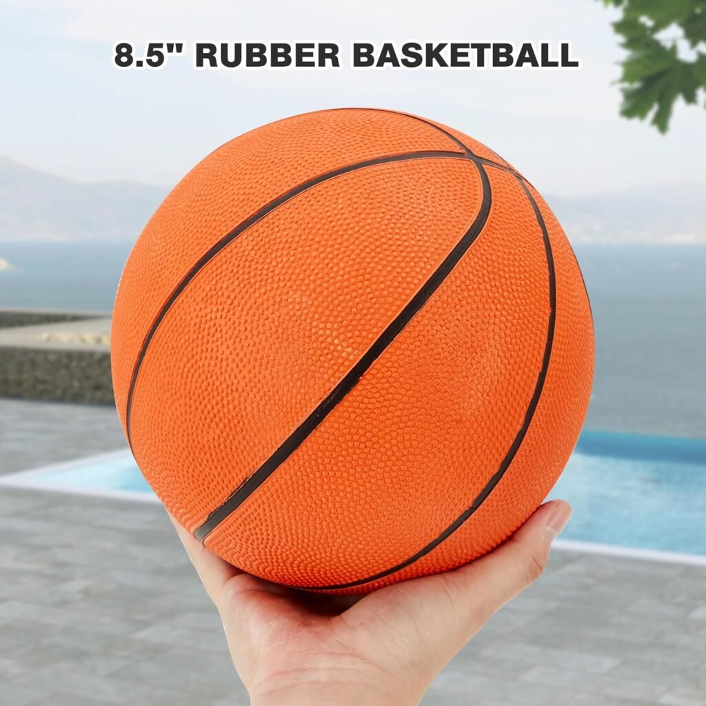 Poolside basketball hoop with rust-resistant frame and fillable base