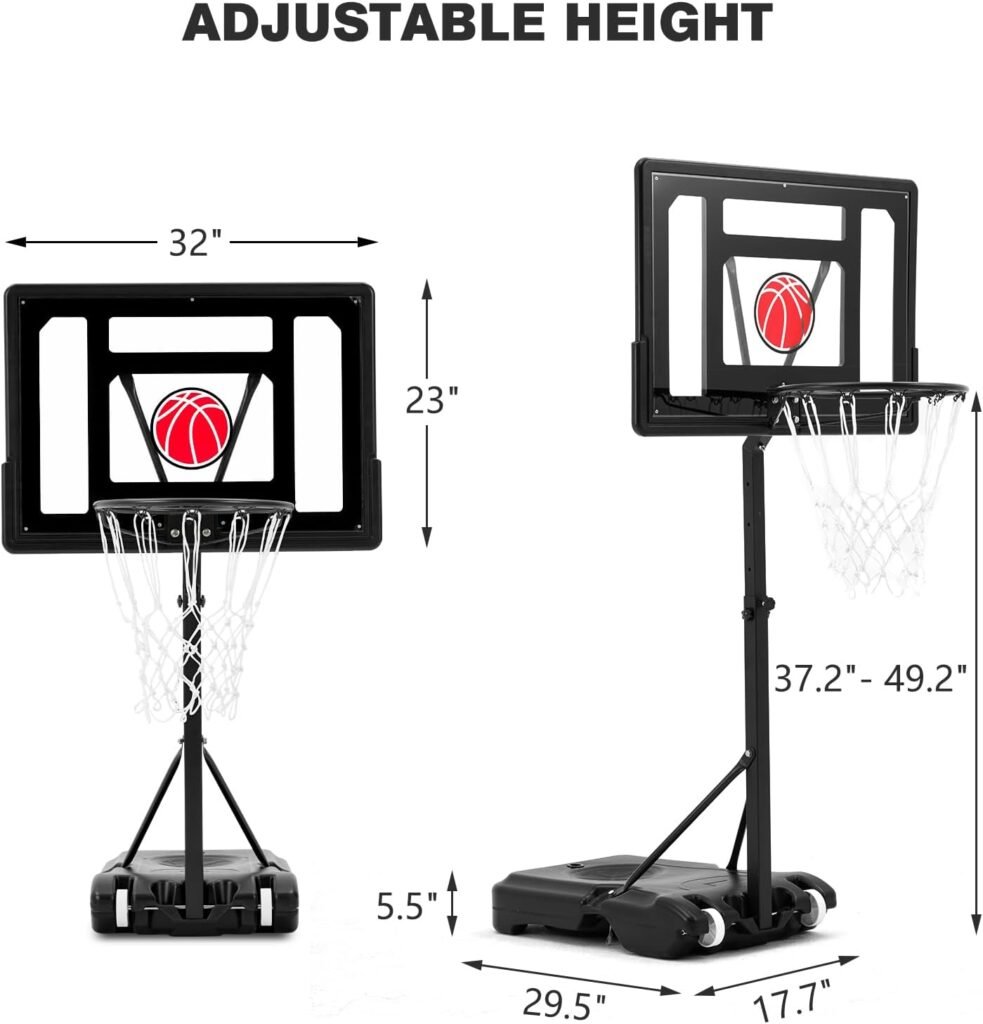 Outdoor pool basketball hoop with wheels and 32x23 inch backboard