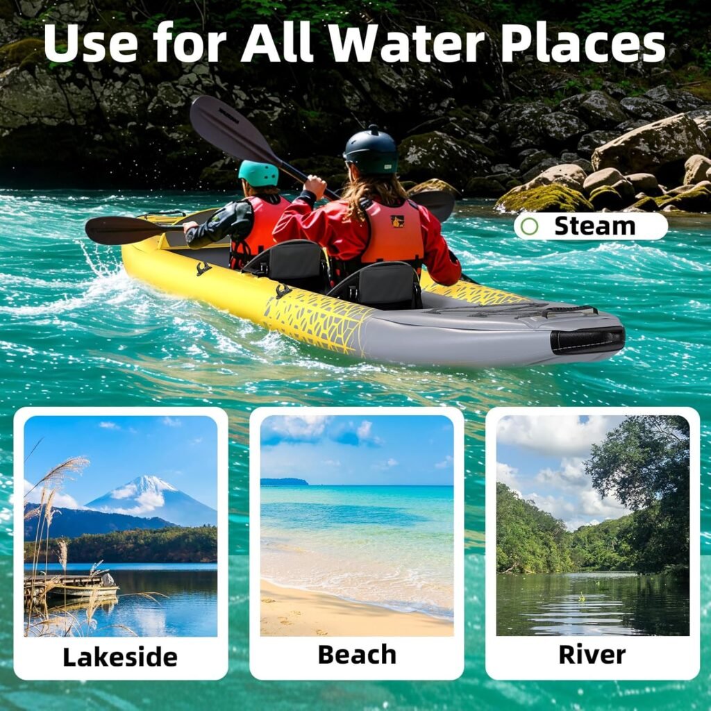 Danrelax tandem kayak with rigid drop-stitch base and stable design