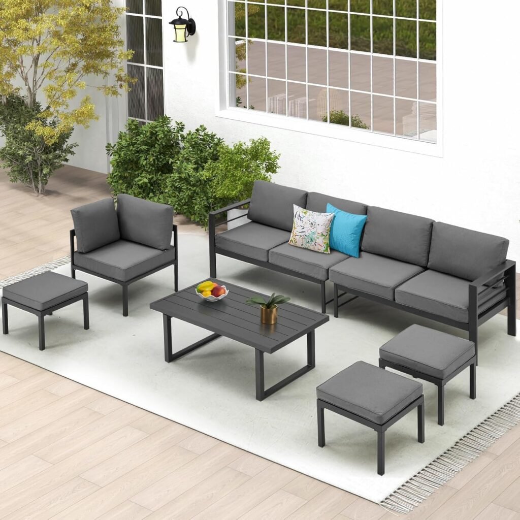 Danrelax 7 piece patio conversation set with aluminum frame and modular seating